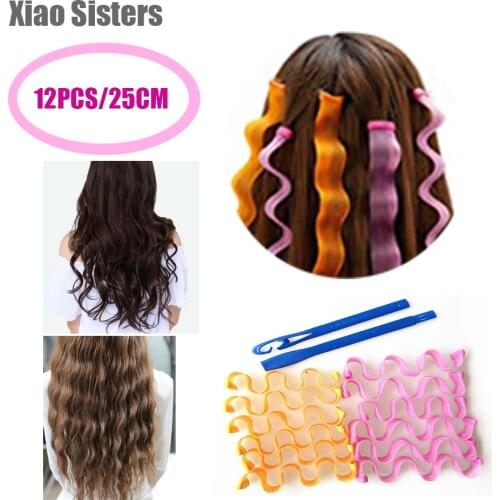 12pcs 25cm Hair Curlers Clips Spiral Curls No Heat Wave Styling Kit Spiral Hair Curlers Roller Sticks 2 Pieces Styling Rollers
