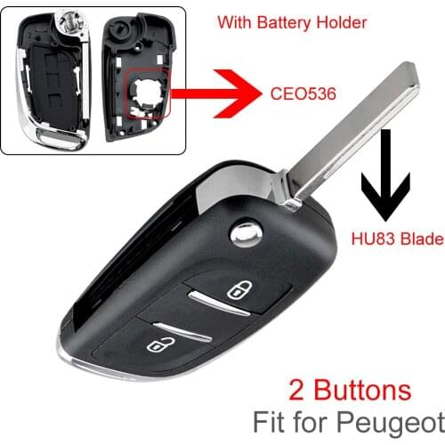 2 Buttons Durable Car Key Fob Case Shell Flip Folding Remote Cover with HU83 Blade Fit for Peugeot 107 207 307 307S 308 407 607