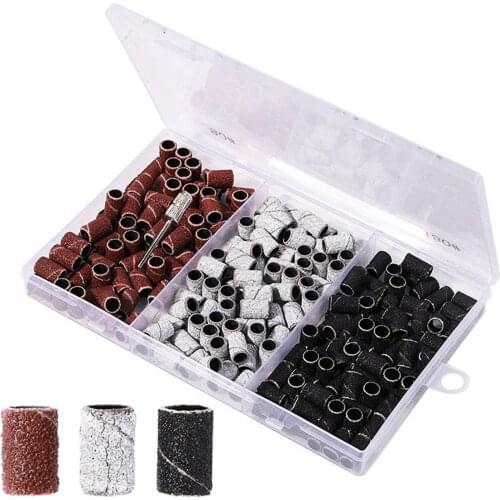 210Pcs/Box Sanding Cap Bands For Electric Manicure Machine 80/120/180 Grit Nail Drill Grinding Bit Files Pedicure Nail Art Sets