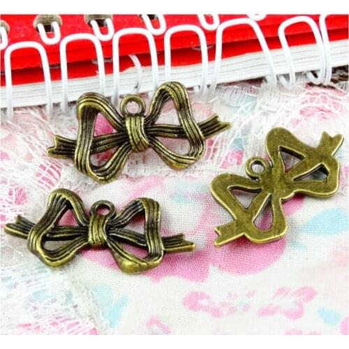 40Pcs/Lot 30*15MM Antique Bronze Plated bowknot pendants charms Necklace Pendant DIY Accessories