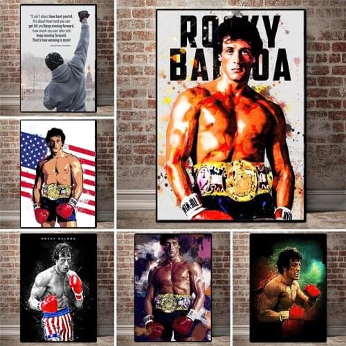 Watercolor Abstract Rocky Balboa Boxing Bodybuilding Canvas Painting Posters Prints Wall Art Motivational Picture for Home Decor