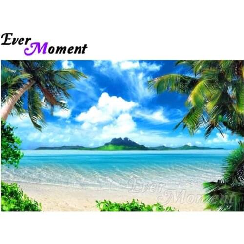 Ever Moment 5D DIY Diamond Embroidery Seaside Coconut Tree Full Square Drills Artwork Home Decoration Diamond Painting ASF1205
