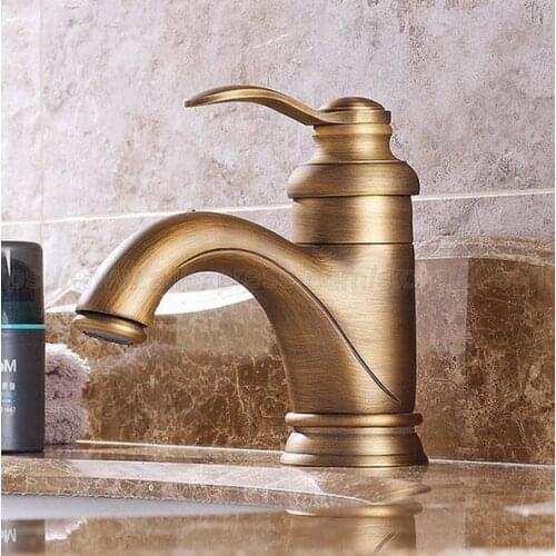 Antique Brass Bathroom Faucet Basin Sink Faucet Single Handle Water Taps Deck Mounted znf008
