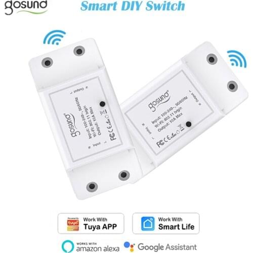 10A Wireless WiFi Smart DIY Switch Timing for Tuya Smart Life Gosund APP Control Compatible with Alexa Google Home Automation