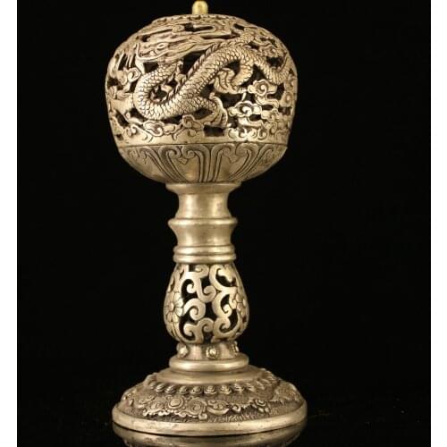 9" chinese antique copper handmade silvering gilt dragon pattern Aroma Burner