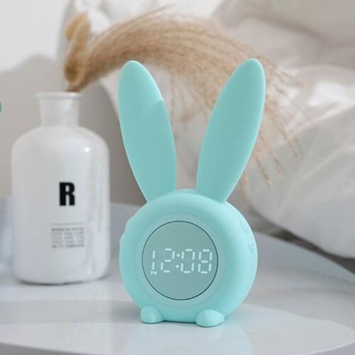 Cartoon Rabbit Time Alarm Clock Intelligent LED Wake Up Night Light Charging Student Mute Small Alarm Clock Table Wall Clocks