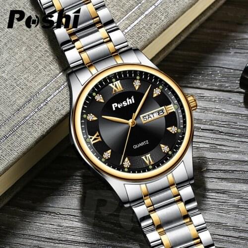 NEW Men Watch Top Brand POSHI Luxury Dress Calendar Quartz Wrist watch Men Full Steel Waterproof Mens Watches Relogio Masculino