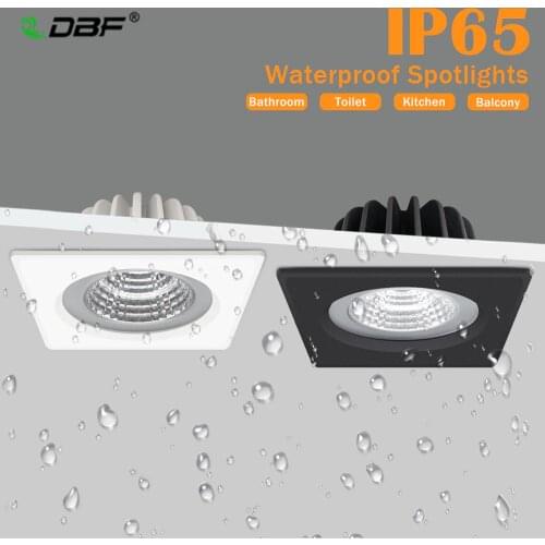 [DBF]IP65 Waterproof LED Spot Light 5W 7W 12W 15W Black/White Square Recessed Downlight Bathroom Ceiling Lamp 3000K/4000K/6000K