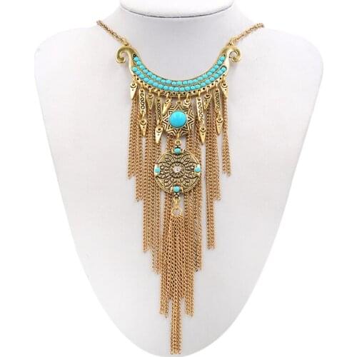 Long Tassel Geometric Necklace Bohemia Style Metal Neclacke Jewelry Women Exaggerated Punk Female Accessories