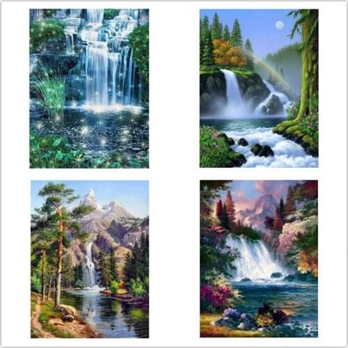 Dpsprue Diamond Mosaic Cross Stitch Scenery Full Square Drill Wall Decor Rhinestone Diamond Embroidery Waterfall 5D Handmade