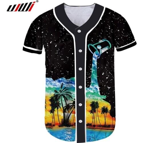 UJWI Summer Casual Tshirt Button Women/men 3d Print Star Milk Cup Baseball Tshirt Scenic Coconut Tree Fitness Short Sleeve Shirt