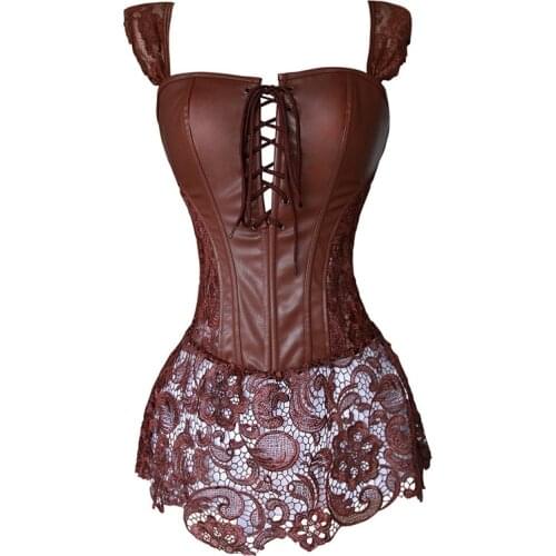 Leather Corset Bondage Cinta Modeladora Lace Corset Dress Corpete Gothic Clothing Latex Corset Steampunk Clothing Plus Size 6XL
