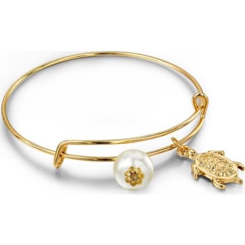 MELIHE 2019 Fashion Pearl Jewelry Charm Bracelets For Women Gold Color Animal Jewelry Turtle Bangles Women Wedding SBR150221