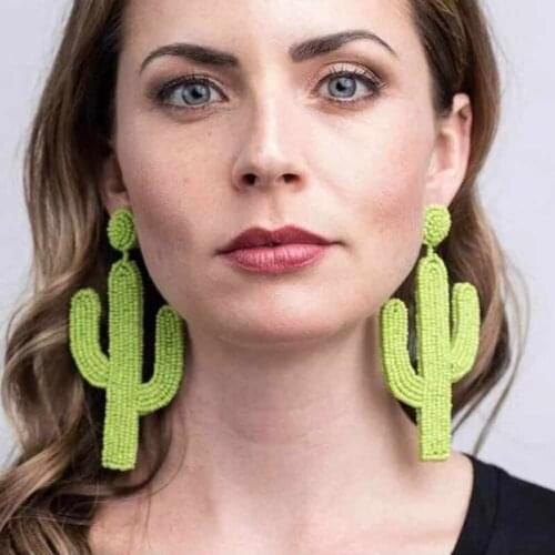 Dvacaman Bohemian Cute Trendy Charm Big Long Handmade Green Bead Cactus Drop Beaded Earrings for Women 2019 Accessories Jewelry