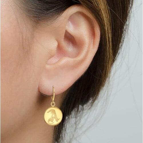 Trendy Dangle Drop Earrings for Women Girls Gold Color Initial A-Z Letter Round Wedding Party Gift Dropship Jewelry DE57A