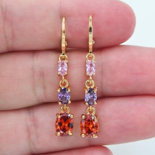 Fashion Gold Color Mystic Rainbow Oval Zircon CZ Dangle Earrings for Women