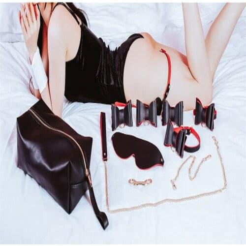 Temperament and interest bondage set open mouth gag leather blindfold mouth gag leather whip restraints slave sex toy for couple