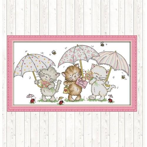The Three Little Kittens DIY Needlework Crafts Patterns Cross Stitch Kits Home Decor Cotton Thread Embroidery Needlework Sets