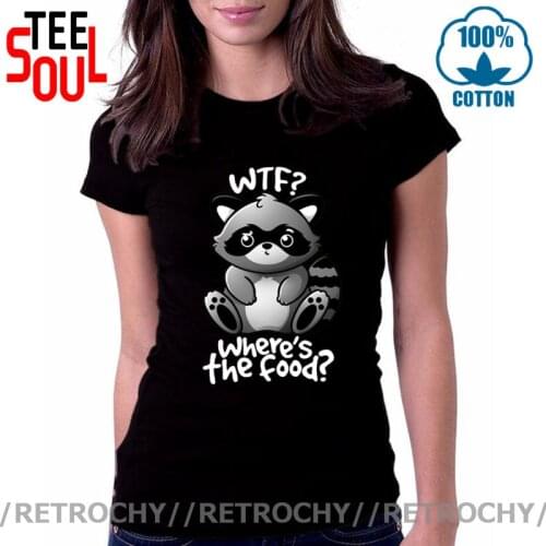 New Arrivals Kawaii coon Ladies tshirt Funny cute panda whats the food T-shirt WTF raccoon T shirt kid chibi thief ringtail Tee