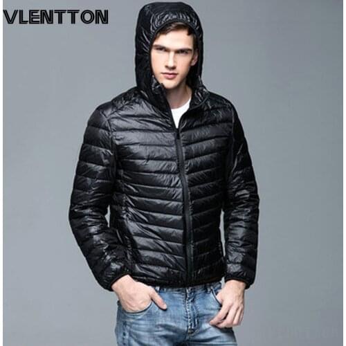 Autumn Winter Light Thin Warm 90% White Duck Down Jackets Men Solid Zipper Hooded Jacket Coat Casual Parka Outwear Plus Size 5XL