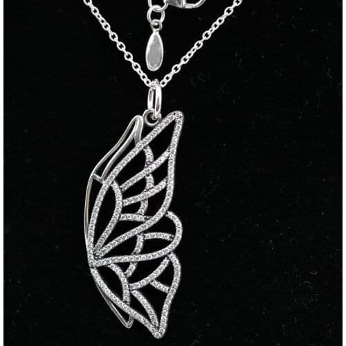 S925 Sterling Silver Necklace for Women New Beginning Butterfly Pendant Necklace Clear CZ Crystals fit Lady Jewelry