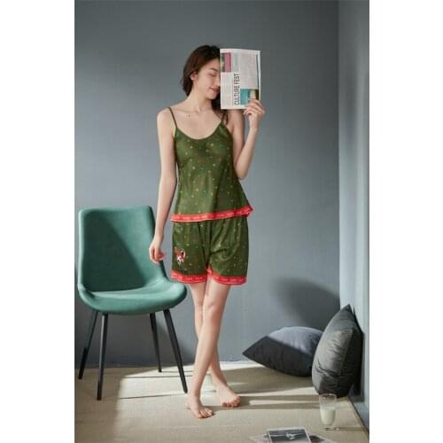 Sexy Lingerie Women Pajama Summer Satin Silk Lace Sleepwear V-Neck Backless Sexy Geometry Print Nightwear Shorts Homewear