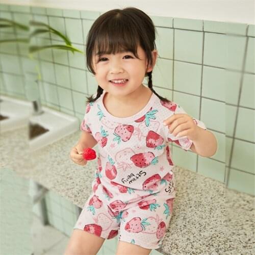 Girl Boys Pajamas Suits Tops+ Shorts 2Pcs/Sets 2021 Casual Spring Summer Cotton Nightwear Homewear Sleepwear Children Clothing