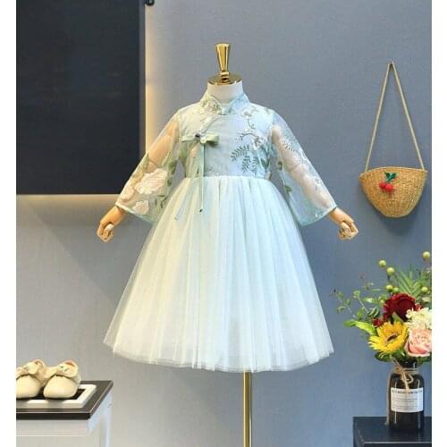 Chinese Style Qipao Dress Summer Kids Clothes Embroidery Flower Girls Princess Dress Kids cheongsam Tutu Dress for Party Wedding