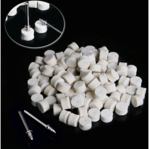 100Pcs Wool Felt Polishing Buffing Pad 13mm + 2 Shank For Grinding Wheel