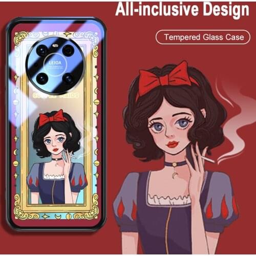 ASINA HD Transparent Tempered Glass Case For Huawei Mate 40 Pro Cartoon Cover For Huawei Mate 30 20 Pro Capa Funda Snow White