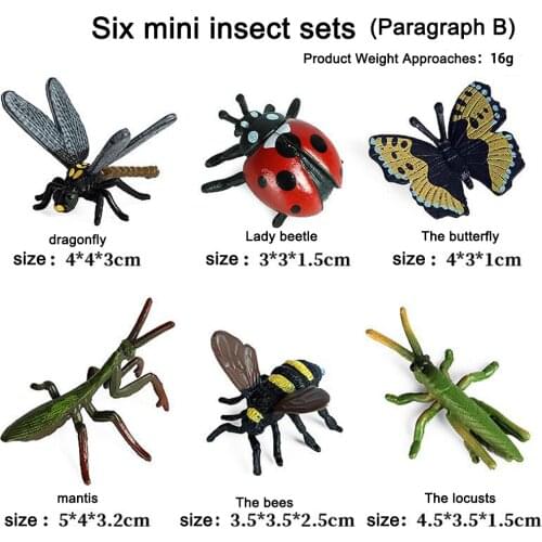Realistic Plastic Simulated Insect Figures 6x Bee Ladybug Butterfly