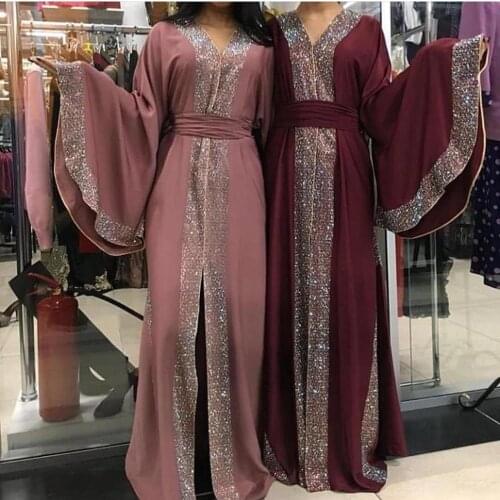 Luxurious Femme Kimono Kaftan Handstudded Robe Dubai Islam Muslim Hijab Dress Abayas Caftan Marocain Qatar Oman Turkey Clothing