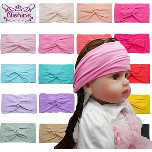 Nishine 15*8 CM Comfortable Soft Nylon Headband Solid Color Handmade Knotted Wide Elastic Hairband Baby Headwear Birthday Gifts