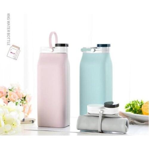FDA 600ML Portable Collapsible Milk Bottle with Lid Foldable Drinking Water Bottle Large Capacity Outdoor Silicone Folding Water