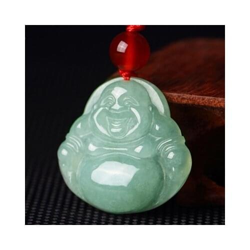 Zheru Jewelry Natural Burmese Jade A-level Carved Happy Buddha Pendant Necklace Jewelry Best Gift