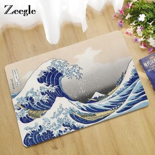 Zeegle Door Mat Kitchen Carpet Kid Room Non-slip Floor Mat Home Decor Absorbent Bathroom Bath Rug Wave Pattern Door Mat