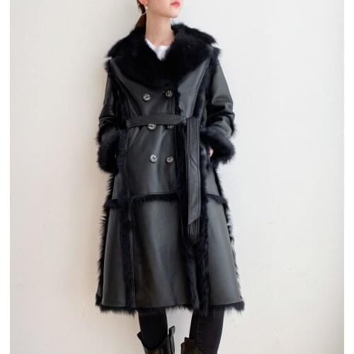 MENINA BONITA X-long Double Faced Fur Winter Jacket Women Genuine Leather Coat Natural Merino Sheep Fur Outerwear Locomotive