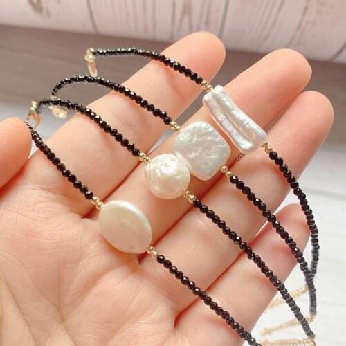 2mm Small Stone Shining Crystal Black Obsidian Bracelet Real Baroque Pearl Charm Natural Freshwater Pearl Bracelet Women Femme