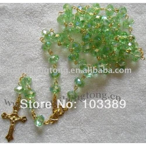 Golden crystal rosary necklace/green bead rosary/special offer