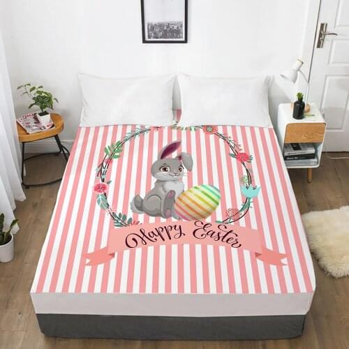 1pc bed sheet Elastic fitted sheet With An Elastic Band 150/180/200/160*200 Mattress Cover Double Bed cover Eastey Pink bunny