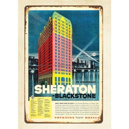 1955 Sheraton-Blackstone Hotel Chain Chicago metal tin sign retro shop signs