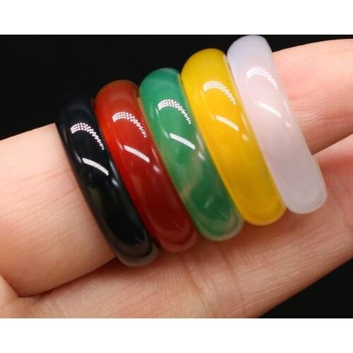 Natural Stone Round Ring White Black Red Yellow Green Agates Rings for Charms Jewelry For Women Man Reiki Healing Gift