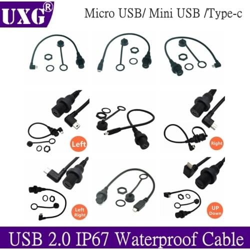 30cm Mini Micro USB 2.0 type-c IP67 Waterproof Cable USB 3.1 c type Male to Female Panel Mount Water Proof Extension Cord usb c
