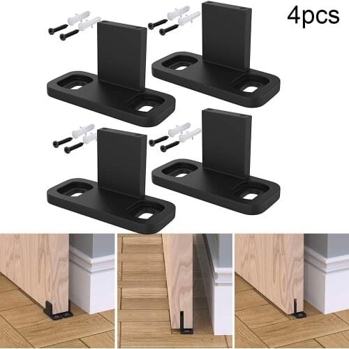 Kit Barn Door Guides Floor Carbon Steel Hardware Floor Guide Black 4 Pcs