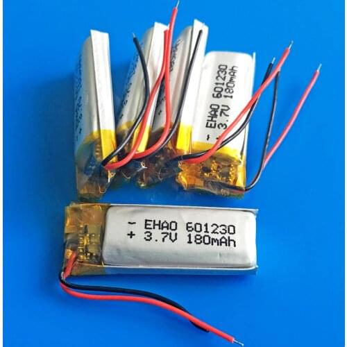 5pcs 3.7V 180mAh 061230 lipo lithium polymer rechargeable battery for MP3 bluetooth speaker smart watch headset video pen 601230