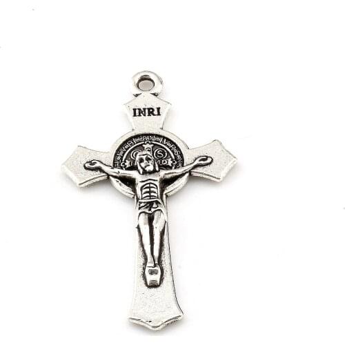 50pcs Hot sell Saint Benedict Medal Jesus Christ Cross Alloy Charm Pendants DIY Jewelry Fit Pendants Necklace 21x37mm A-605