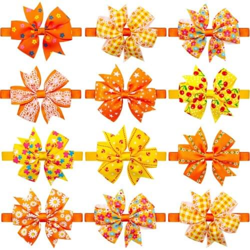60PCS Fall/Autumn Pet Dog Cat Puppy Bow Ties Adjustable Yellow&Orange Dog Ties for Small&Medium Dogs Accessories Pet Product