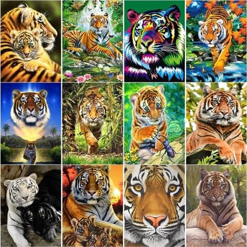 New 5D DIY Diamond Painting Tiger Diamond Embroidery Animal Cross Stitch Full Square Round Drill Crafts Home Decor Art Gift