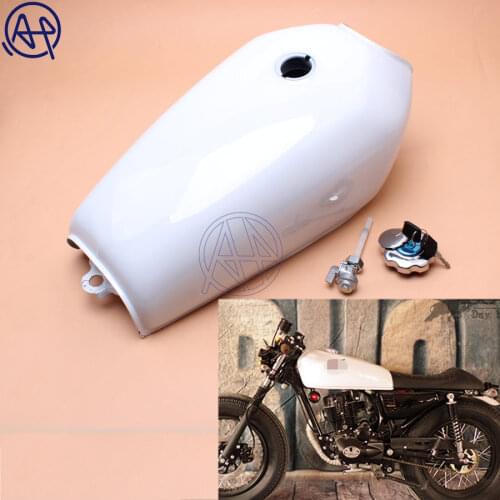 9L 2.4 Gal Motorcycle Fuel Oil Gas Tank Cafe Racer Vintage With Cap For Honda CG125 white