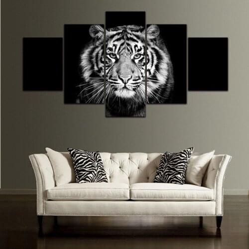 5 Pieces of High-definition Frameless Picture Core Black and White Tiger Painting Living Room Decoration Hanging Painting Mural
